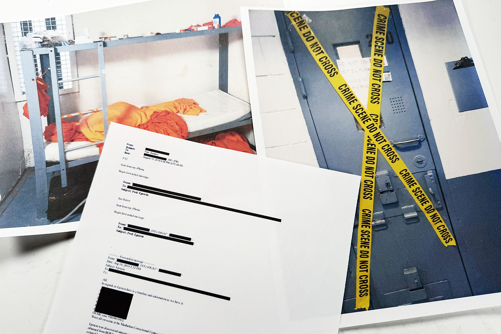 司法部公開的檔案包括愛潑斯坦被發現不省人事的監倉照片。美聯社