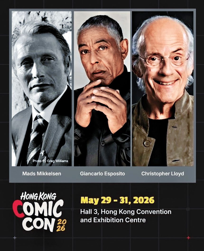 （左起）Mads、Giancarlo及基斯杜化將來港出席Comic Con。