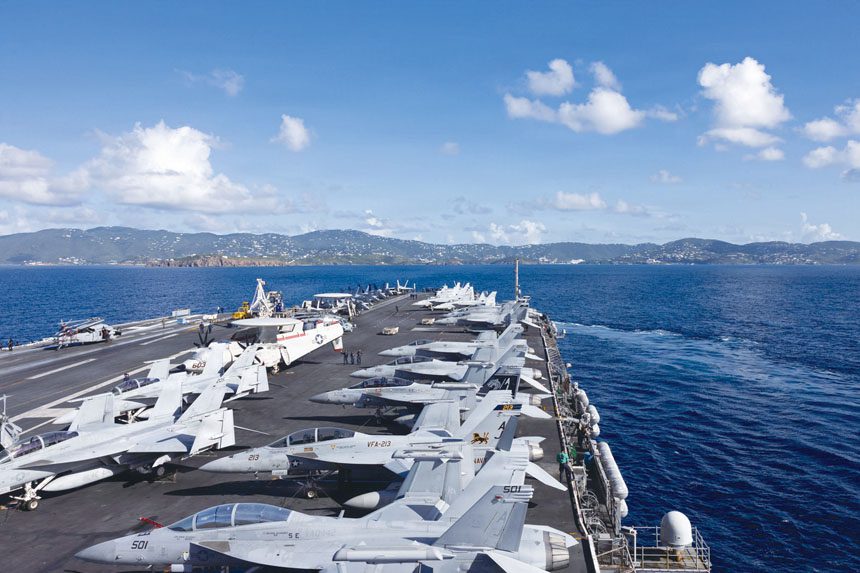 美俄核武條約將到期且後續協議無進展，令外界擔憂核安全閥將不復存在。圖為美軍核動力航空母艦。資料圖片