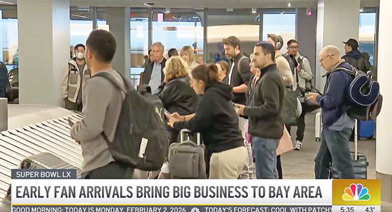超級盃球迷已經陸續抵達灣區。NBC電視畫面