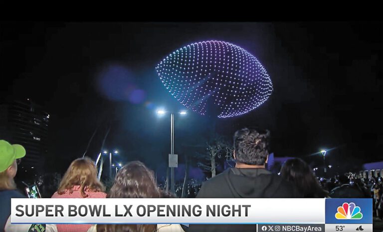 超級盃「開幕之夜」無人機表演。NBC電視畫面