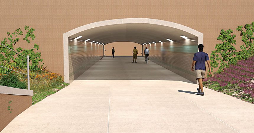 門羅公園跨鐵路地下通道示意圖。門羅公園市府提供